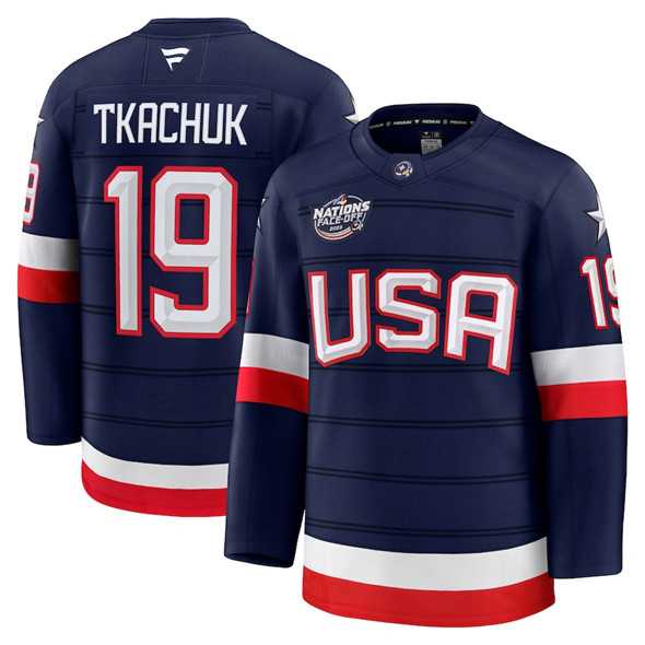 Mens USA #19 Matthew Tkachuk Navy 2025 4 Nations Face-Off Stitched Jersey Dzhi